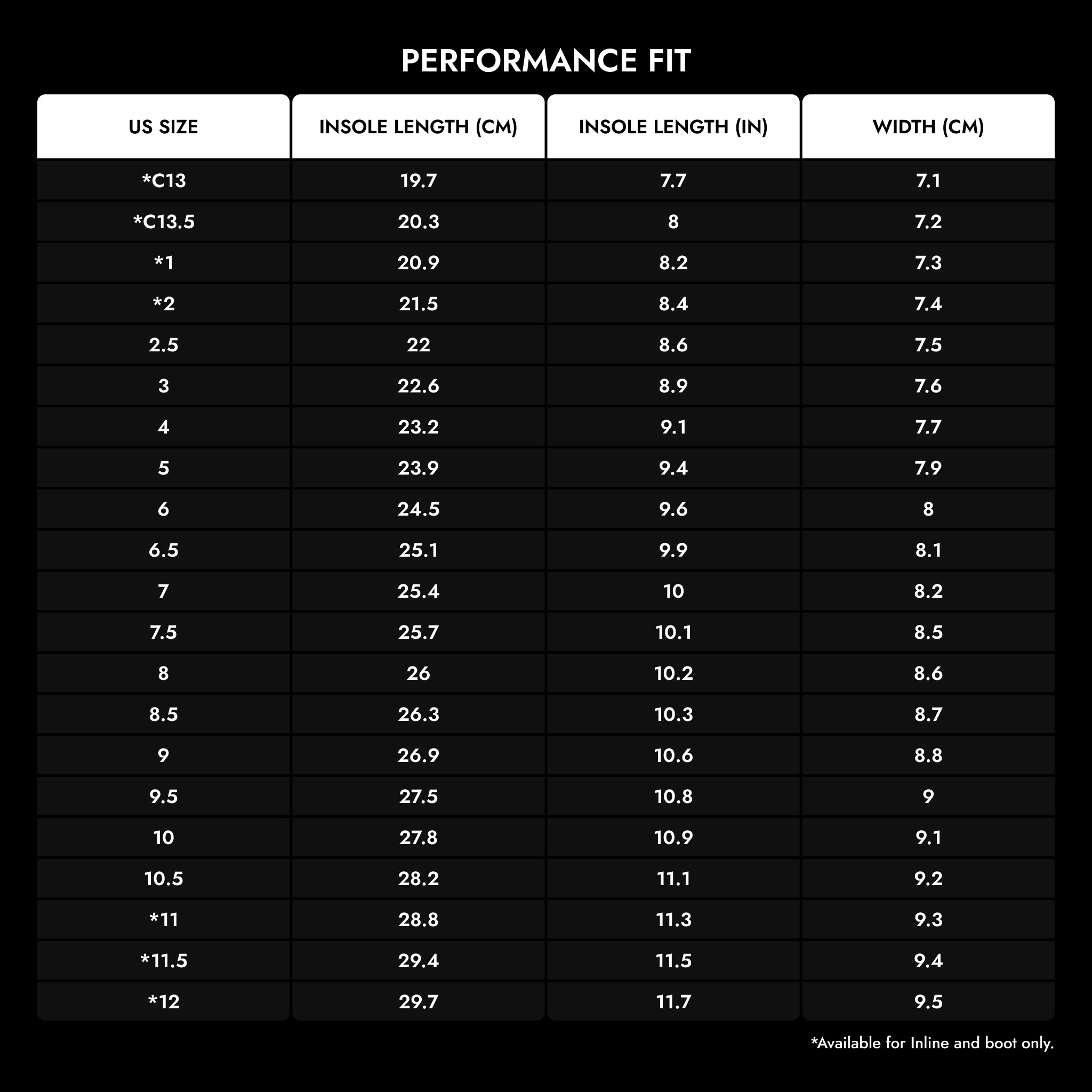 JDH Size chart
